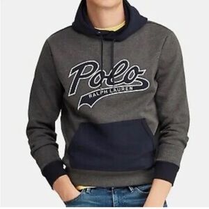 NWOT POLO RALPH LAUREN PERFORMANCE LOGO HOODED NAVY/GRAY SWEATSHIRT SIZE LARGE